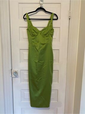 Zara Lime Green Satin Bustier Midi Dress